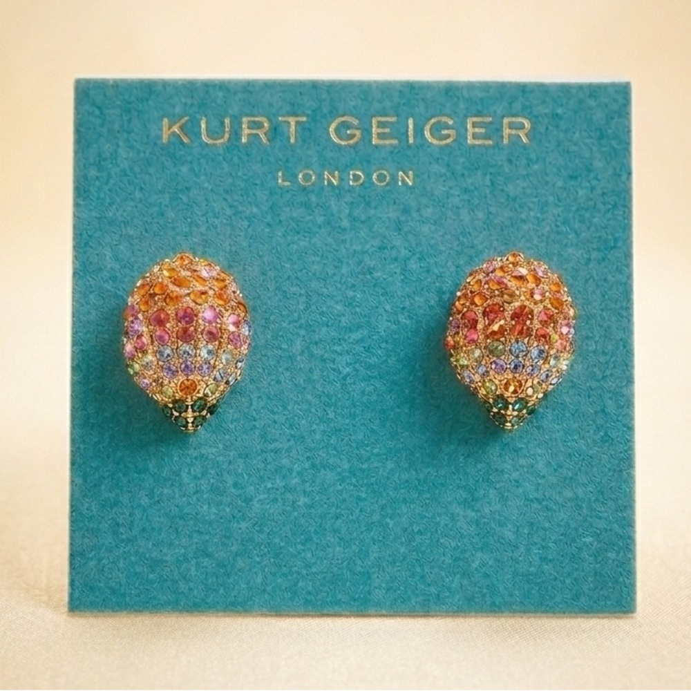 NWT Kurt Geiger London Rainbow Pave Crystal Eagle Head Stud Earrings Gold Tone